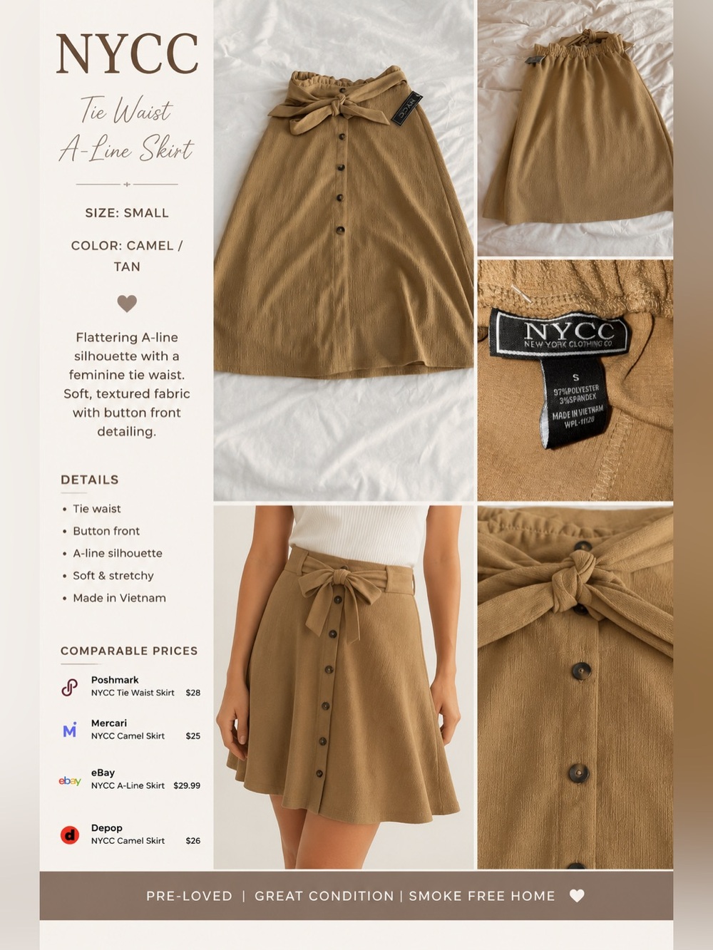 NYCC Tie-Waist A-Line Skirt in Camel/Tan